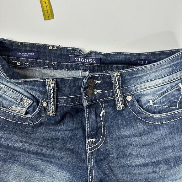 Vigoss Jeans Womens 5 The New York Capri Embroidered Pocket Distressed Denim - Picture 7 of 16